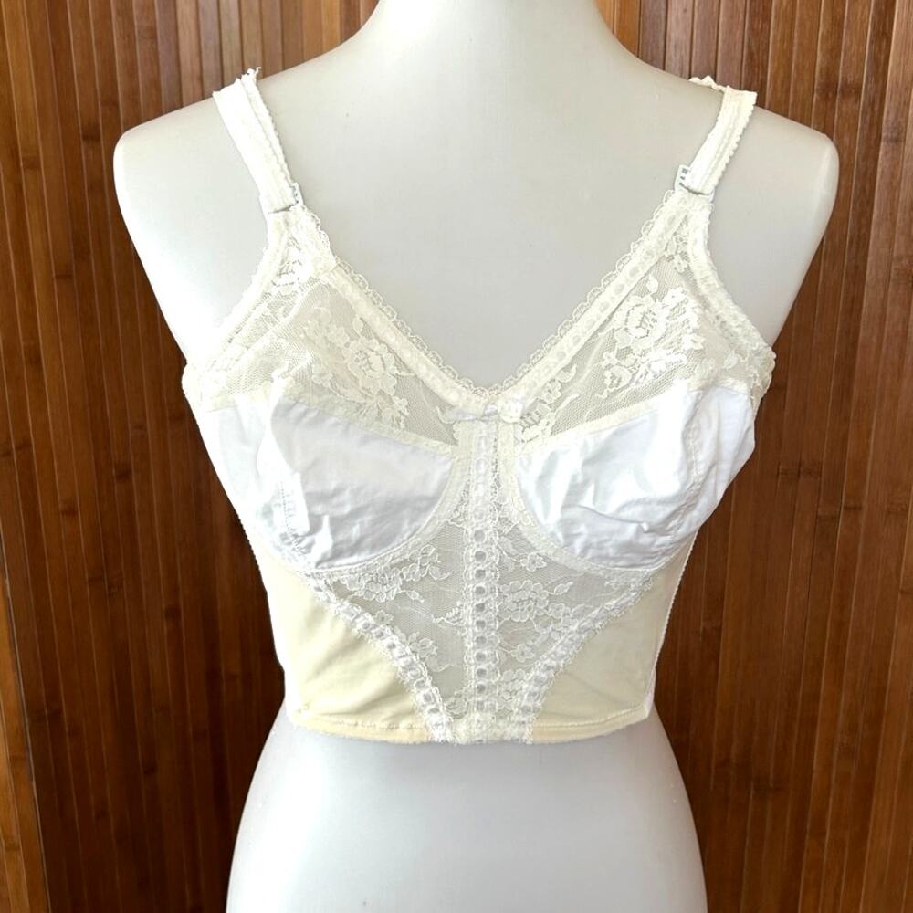 Vintage 1960s Surprise Longline Bra 36C White Lace Bustier